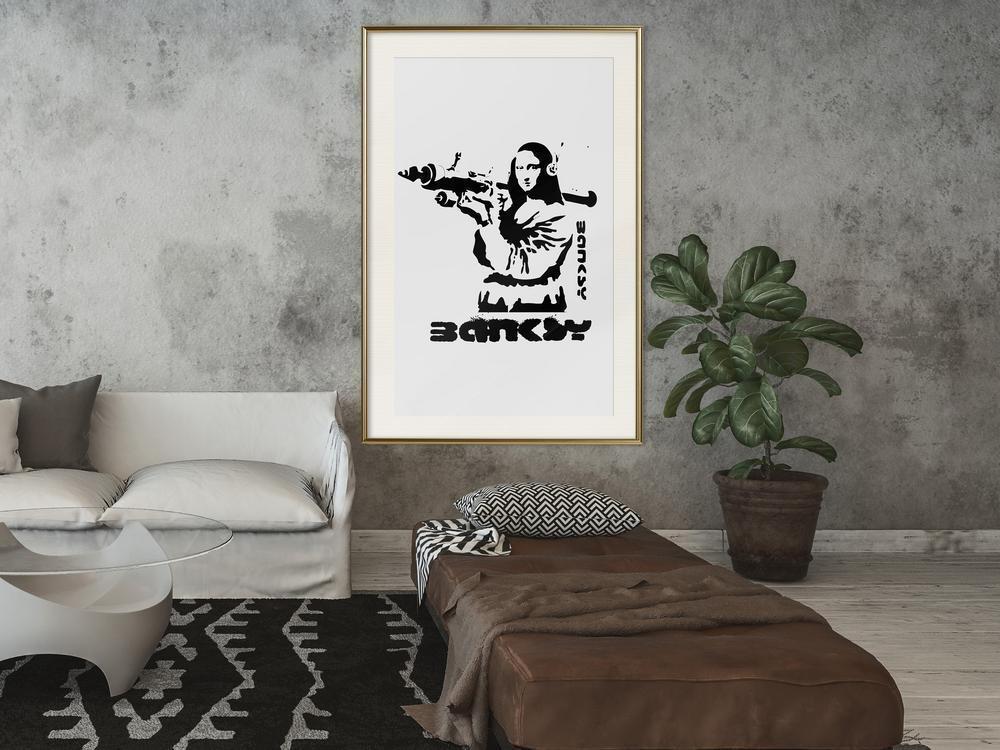 Urban Art Frame - Banksy: Mona Lisa with Bazooka I-artwork for wall with acrylic glass protection