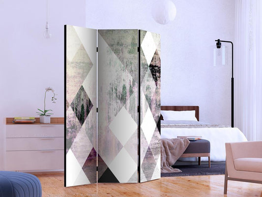 Decorative partition-Room Divider - Rhombic Chessboard (Pink)-Folding Screen Wall Panel by ArtfulPrivacy