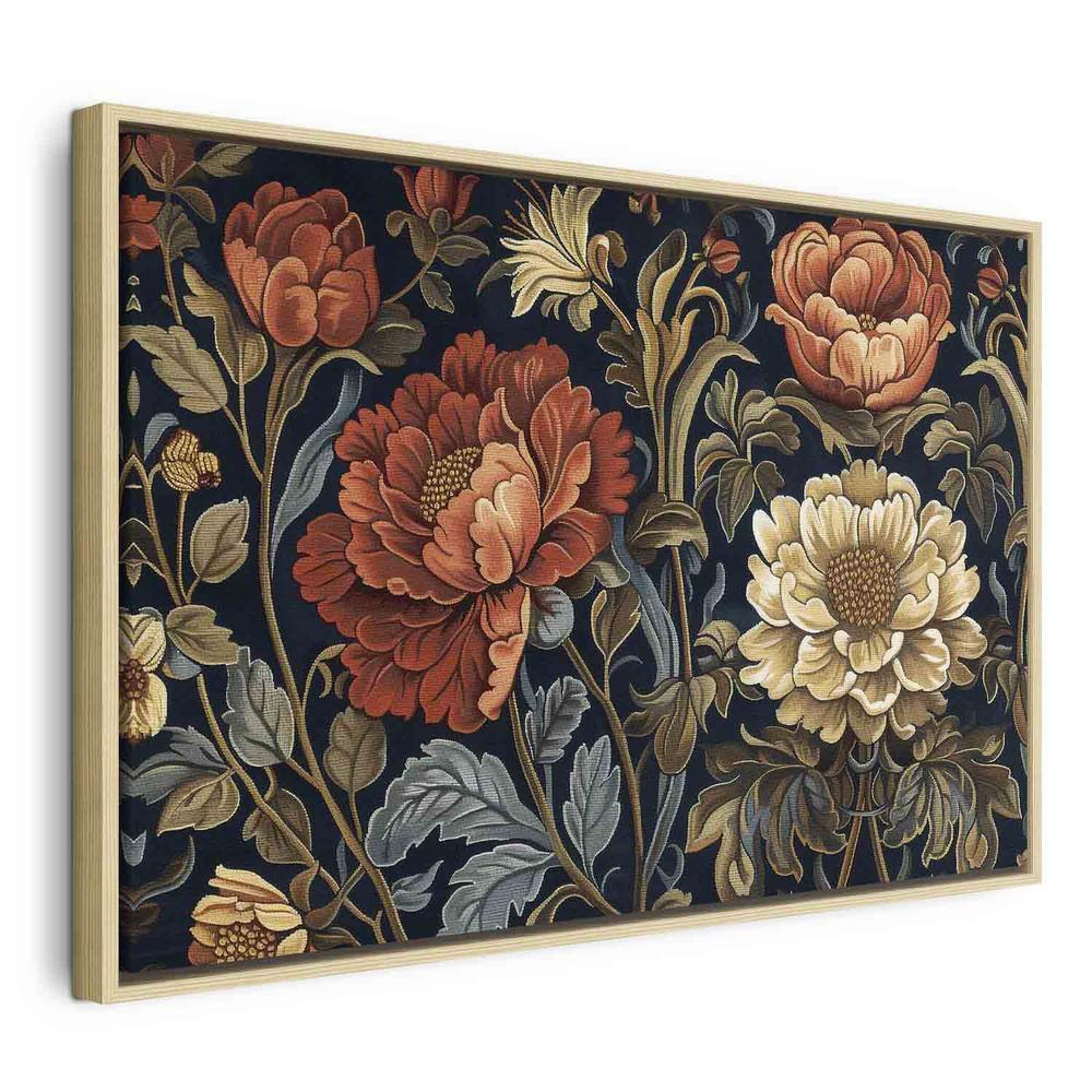 Impression sur toile - Tapisserie à grandes fleurs Motif floral rétro dans le style Kilim