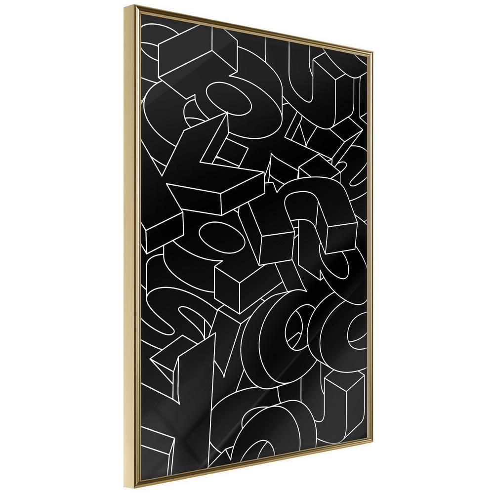 Black and White Framed Poster - Scattered Letters-artwork for wall with acrylic glass protection