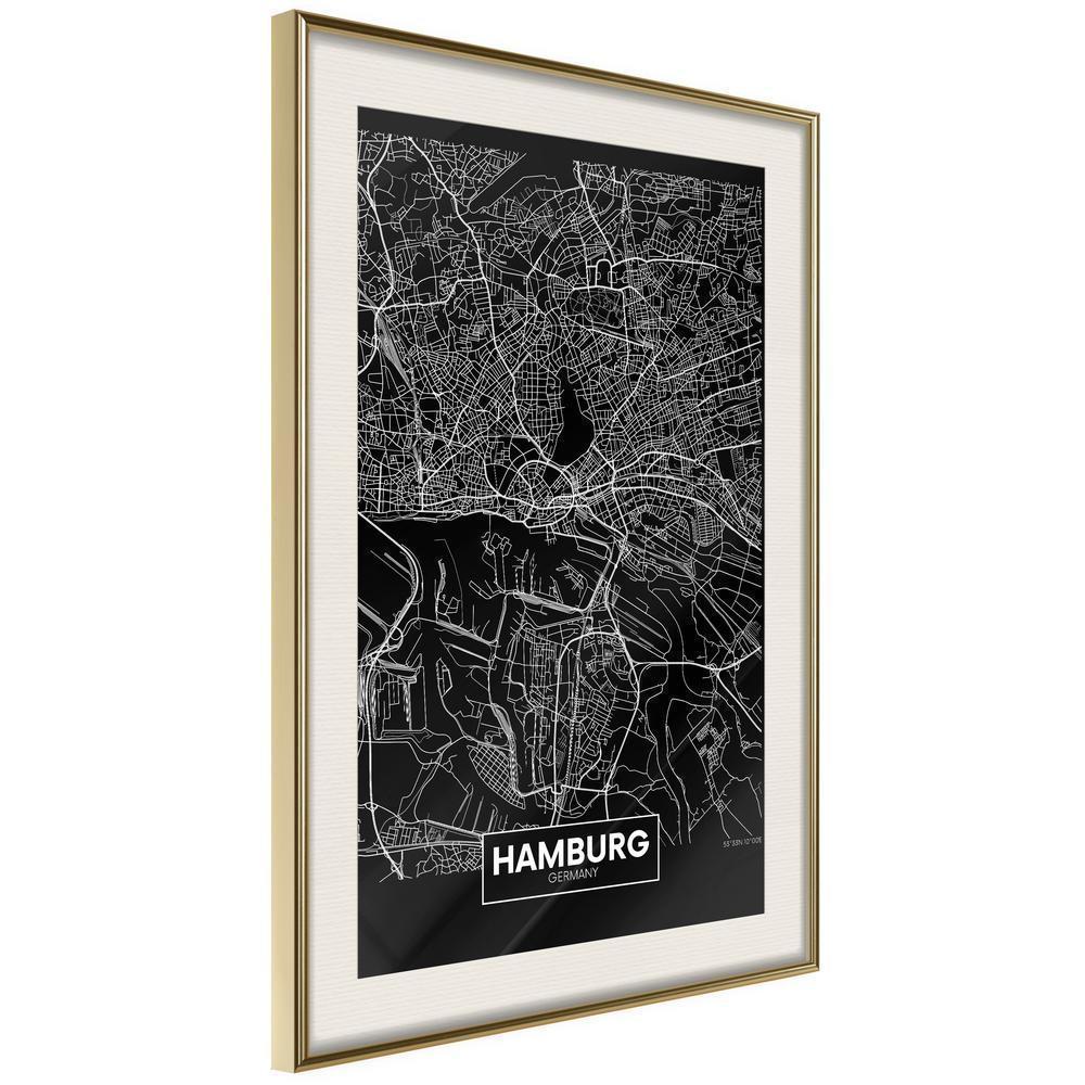 Wall Art Framed - City Map: Hamburg (Dark)-artwork for wall with acrylic glass protection