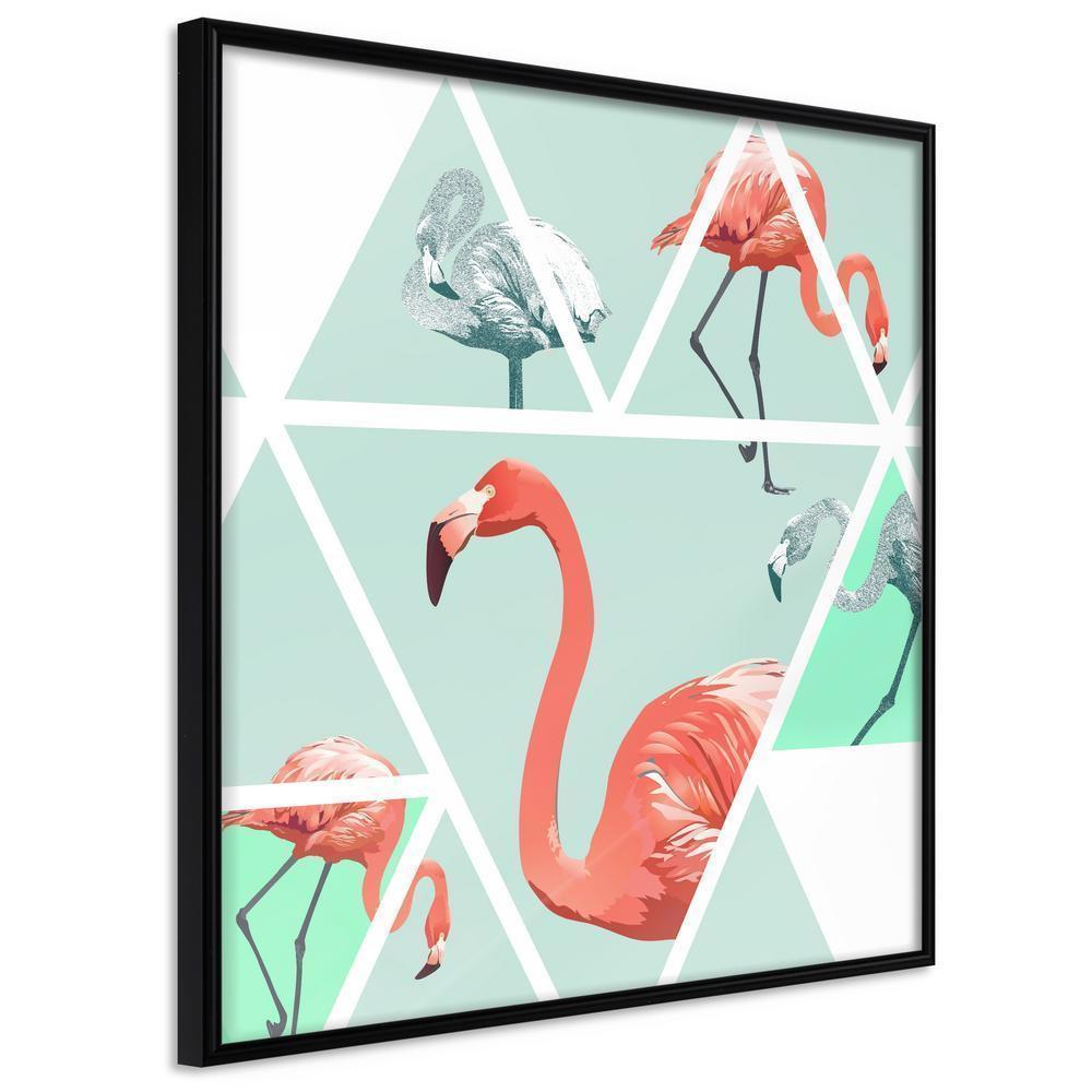 Frame Wall Art - Tropical Mosaic with Flamingos (Square)-artwork for wall with acrylic glass protection