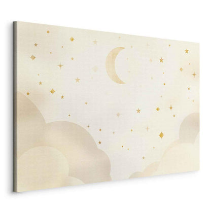 Canvas Print - Bright Night - Moon Accompanied by Many Stars on a Light Background