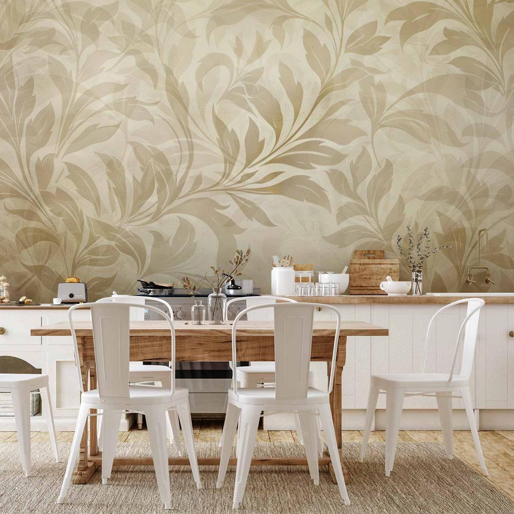 Wall Mural - Botanical Motif with Leaves and Vines in Sand Colors