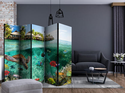 Room Divider - Under the surface of water II- A 5 Panel Folding Screen For Living rooms, bedrooms or home office, decorative folding screen made with wood and canvas