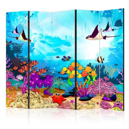 Room Divider - Colourful Fish II- A 5 Panel Folding Screen For Living rooms, bedrooms or home office, decorative folding screen made with wood and canvas