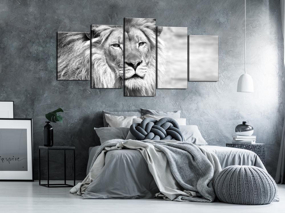 Canvas Print - The King of Beasts (5 Parts) Wide Black and White-ArtfulPrivacy-Wall Art Collection