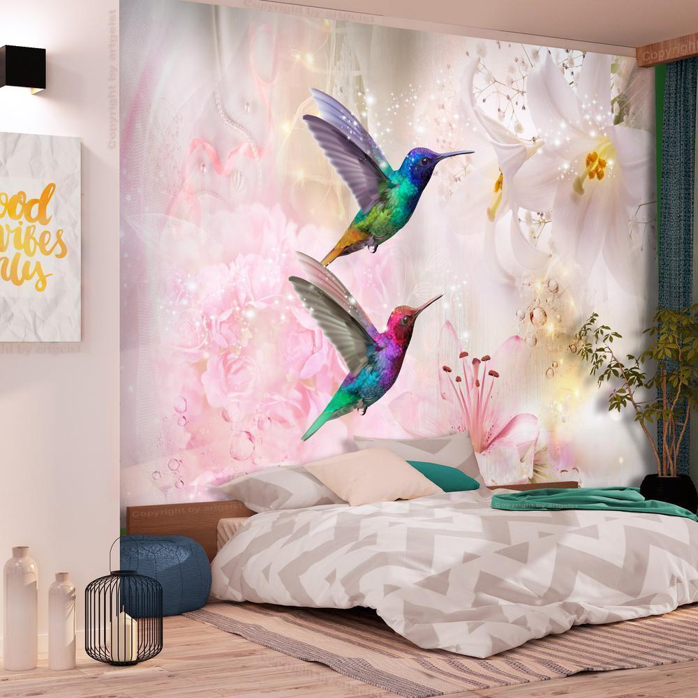 Wall Mural - Colourful Hummingbirds (Pink)-Wall Murals-ArtfulPrivacy