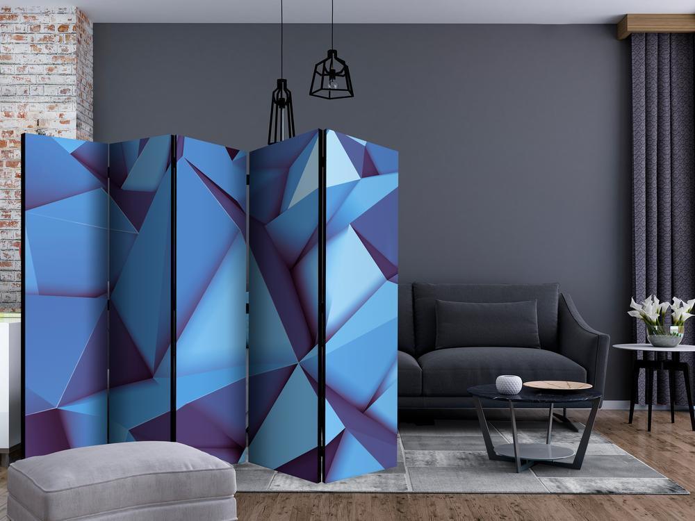 Room Divider - Royal Blue II- A 5 Panel Folding Screen For Living rooms, bedrooms or home office, decorative folding screen made with wood and canvas