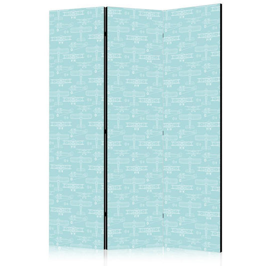 Room Divider - Sketch - Outline of an Airplane in White on a Turquoise Background