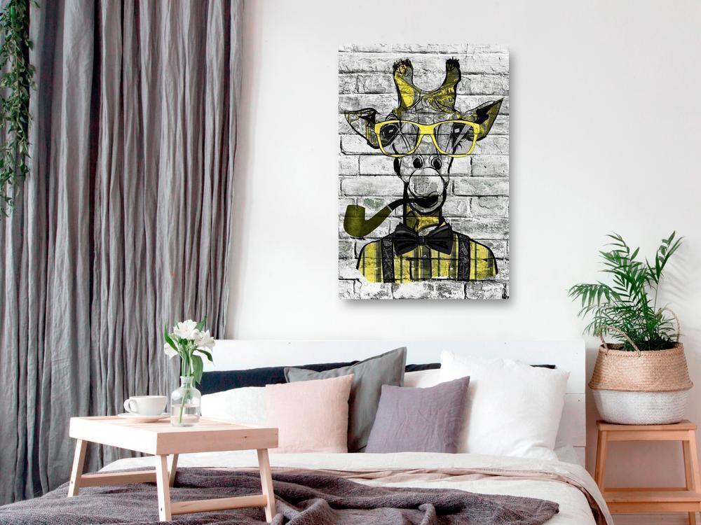 Canvas Print - Giraffe with Pipe (1 Part) Vertical Yellow-ArtfulPrivacy-Wall Art Collection