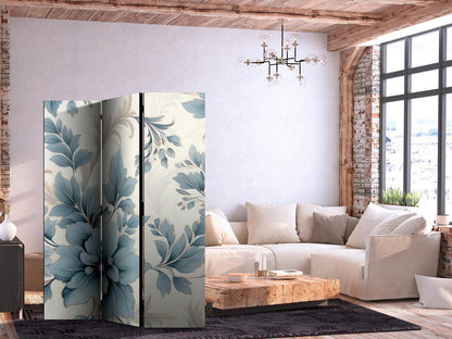 Room Divider - Turquoise Flowers in Retro Vibe Floral Ornaments