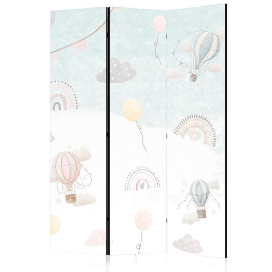 Room Divider - Balloons in the Sky - Balloons in Pastel Colors Flying in a Cloudy Sky - Among Rainbows and Stars