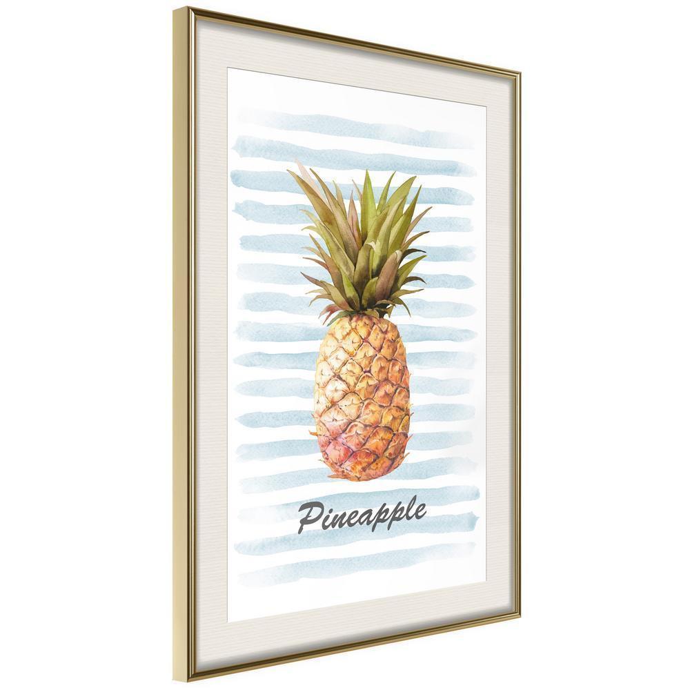 Botanical Wall Art - Pineapple on Striped Background-artwork for wall with acrylic glass protection