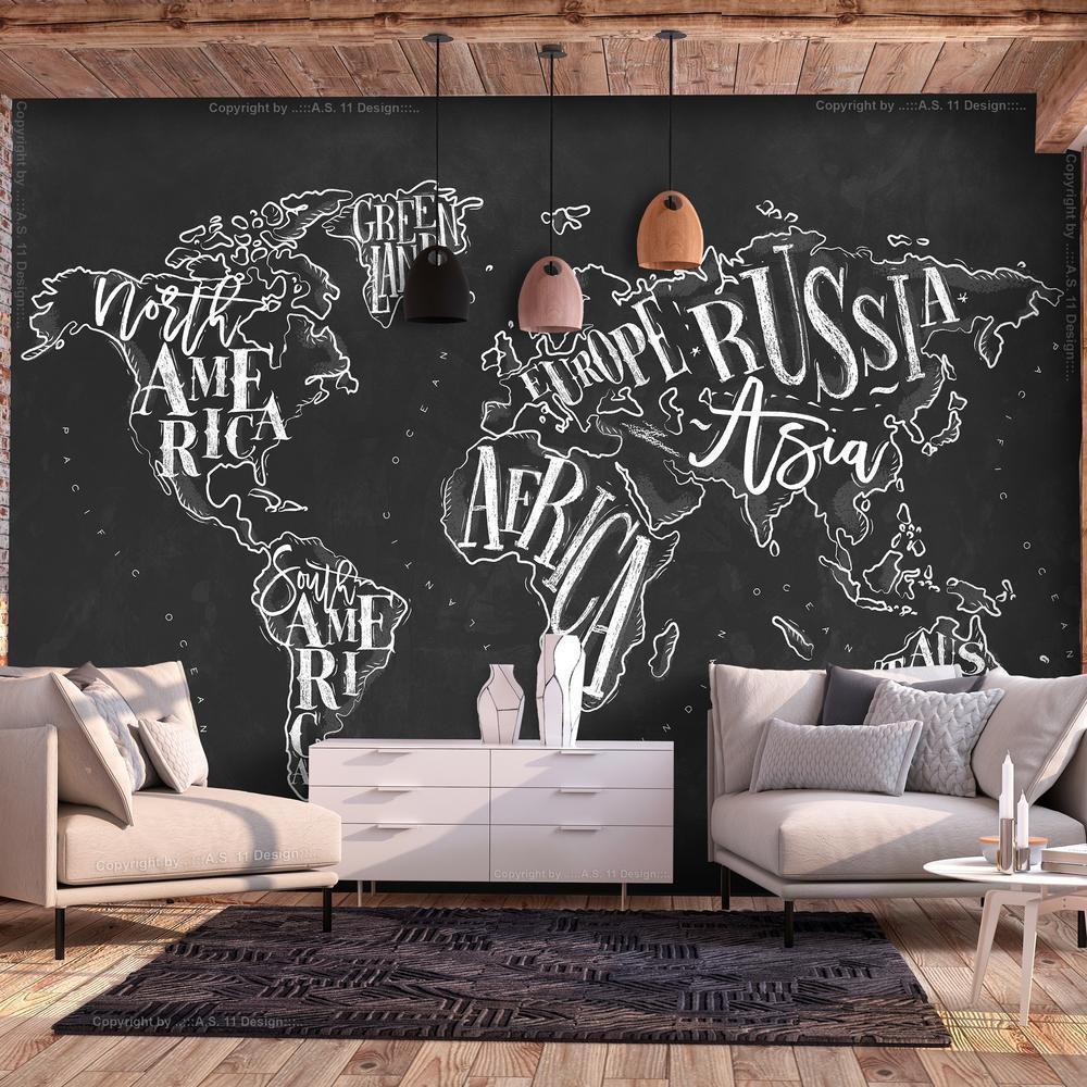 Wall Mural - Modern world map - black and white continents with English names-Wall Murals-ArtfulPrivacy