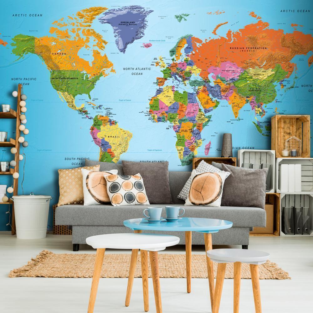 Wall Mural - World Map: Colourful Geography-Wall Murals-ArtfulPrivacy