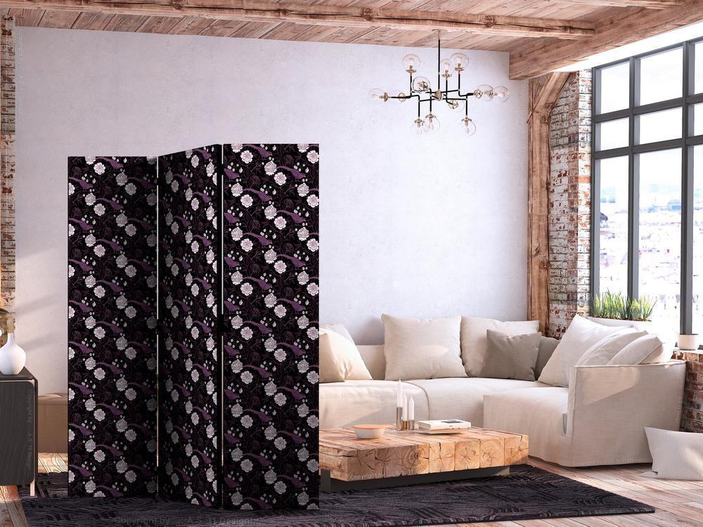 Room Divider - Birds Among Flowers - Pheasants Amidst Peonies - Purple