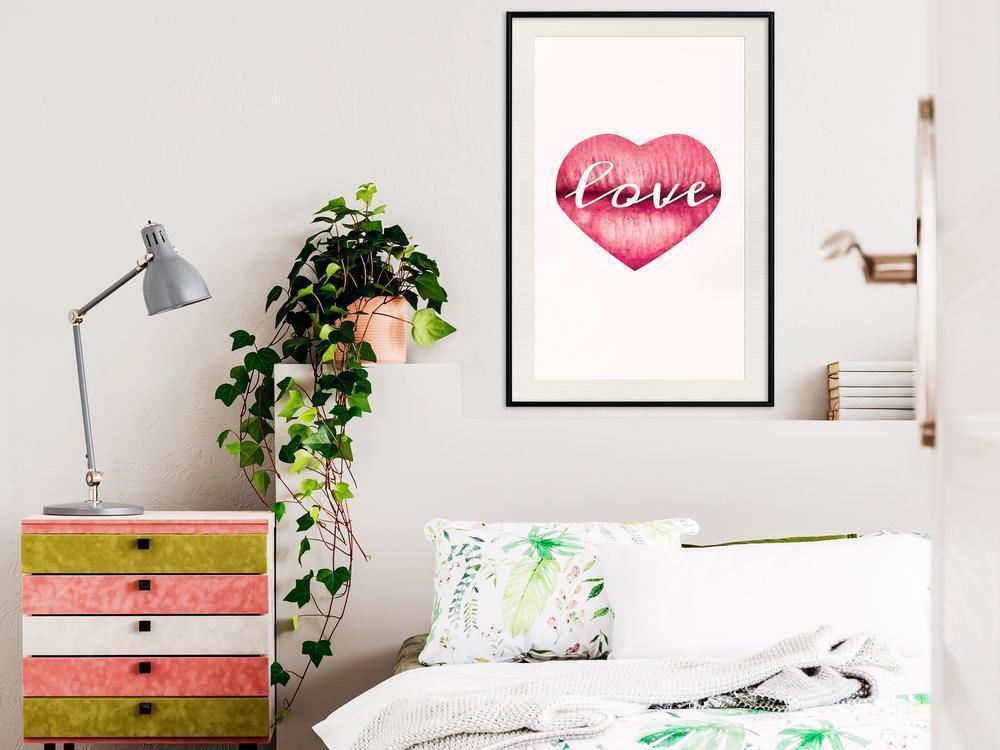 Typography Framed Art Print - Kiss of Love-artwork for wall with acrylic glass protection