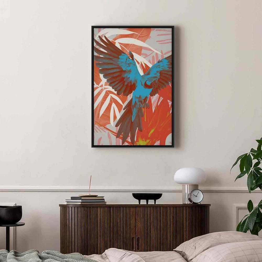 Canvas Print - Exotic Wings - Parrot Among Abstract Leaf Patterns