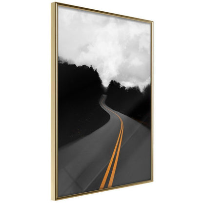 Black and White Framed Poster - Road Into the Unknown-artwork for wall with acrylic glass protection