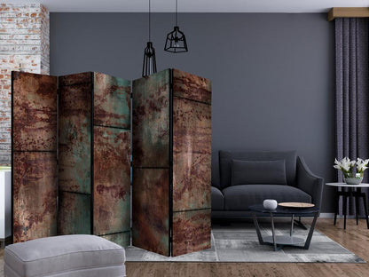 Room Divider - Dark Metal Sheet II- A 5 Panel Folding Screen For Living rooms, bedrooms or home office, decorative folding screen made with wood and canvas