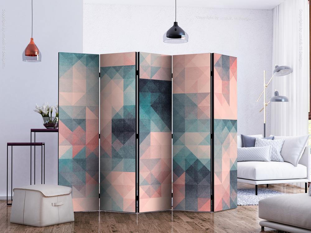 Decorative partition-Room Divider - Pixels (Green and Pink) II-Folding Screen Wall Panel by ArtfulPrivacy