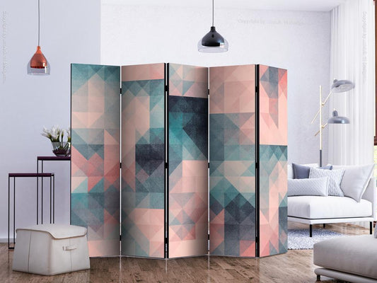 Decorative partition-Room Divider - Pixels (Green and Pink) II-Folding Screen Wall Panel by ArtfulPrivacy