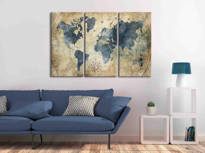 Canvas Print - Retro Map (3 Parts)-ArtfulPrivacy-Wall Art Collection