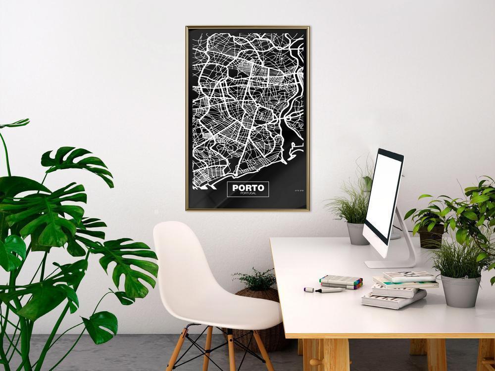 Wall Art Framed - City Map: Porto (Dark)-artwork for wall with acrylic glass protection