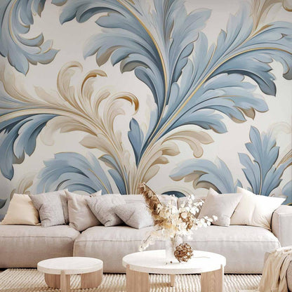 Wall Mural - Baroque Ornaments in Light Cream-Blue Hues