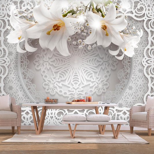 Wall Mural - Lilies and Ornaments-Wall Murals-ArtfulPrivacy