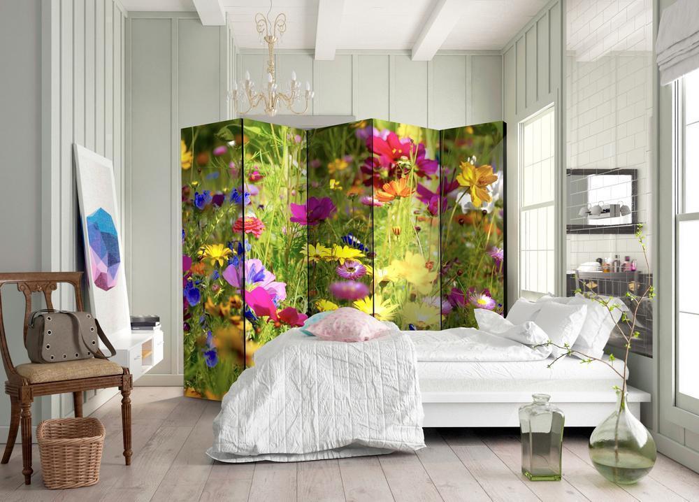 Decorative partition-Room Divider - Summer Flowers II-Folding Screen Wall Panel by ArtfulPrivacy