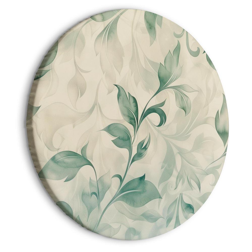 Round Canvas Print - Watercolor Botanical Motif: Delicate Green-Beige Leaves