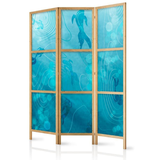 Japanese Room Divider - Koi Fish Under the Water Surface - a Cluster of Japanese Fish in the Depths of the Pond in Shades of Navy and Blue