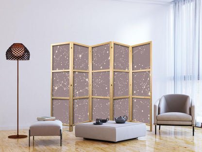 Japanese Room Divider - Night Sky - Artistic Constellations and Stars in Pastel Shades