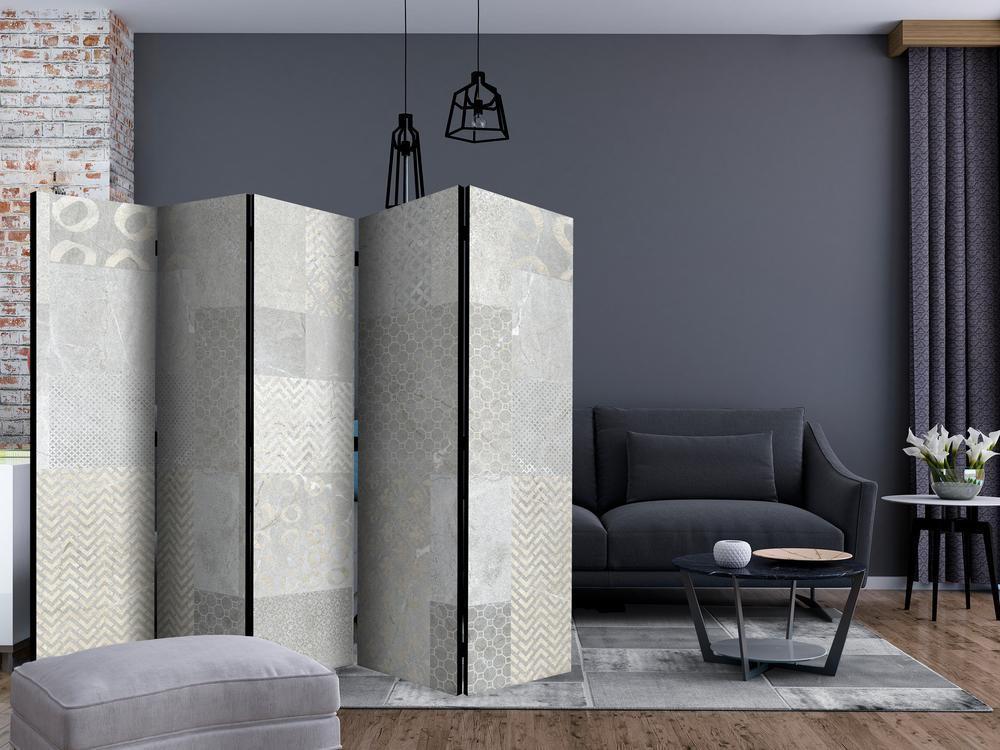 Room Divider - Tiles II- A 5 Panel Folding Screen For Living rooms, bedrooms or home office, decorative folding screen made with wood and canvas