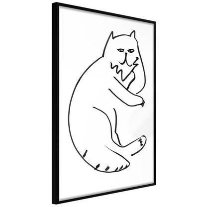 Black and White Framed Poster - Fluffy Rest-artwork for wall with acrylic glass protection