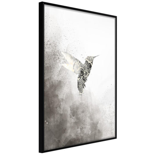 Frame Wall Art - Hummingbird in Shades of Grey-artwork for wall with acrylic glass protection