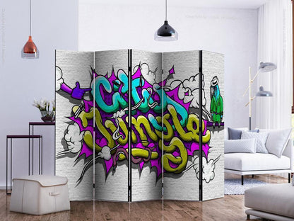 Decorative partition-Room Divider - City Jungle - graffiti II-Folding Screen Wall Panel by ArtfulPrivacy