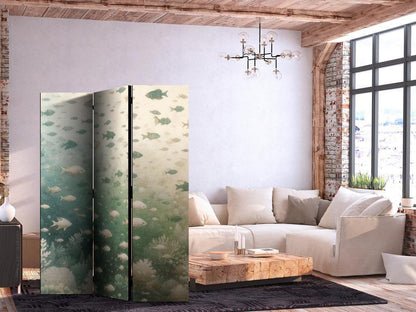 Room Divider - Fish and Diverse Vegetation - A Group of Fish in Pastel Muted Colors Among Oceanic Vegetation