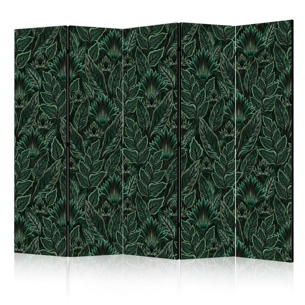 Room Divider - Dense Vegetation - Botanical Patterns in Illustrative Style Green- A 5 Panel Folding Screen For Living rooms, bedrooms or home office, decorative folding screen made with wood and canvas