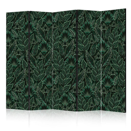 Room Divider - Dense Vegetation - Botanical Patterns in Illustrative Style Green- A 5 Panel Folding Screen For Living rooms, bedrooms or home office, decorative folding screen made with wood and canvas