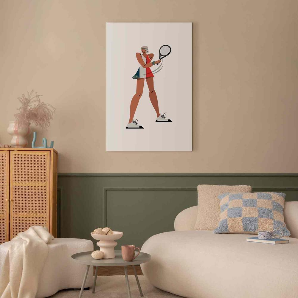 Canvas Print - Tennis Player With a Racket on a Light Background - Illustration