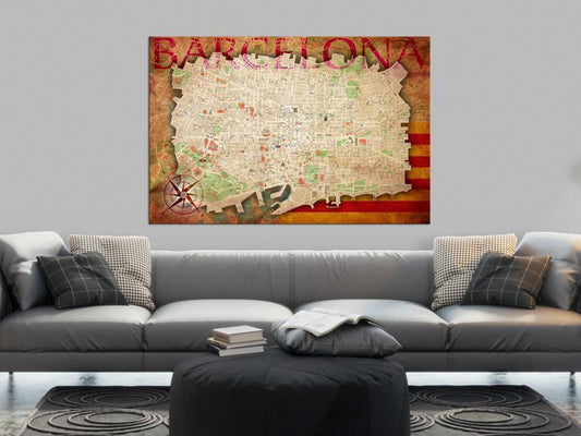 Cork board Canvas with design - Decorative Pinboard - Map of Barcelona-ArtfulPrivacy