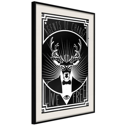 Black and White Framed Poster - Secret Agent-artwork for wall with acrylic glass protection