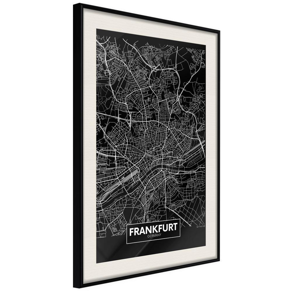 Wall Art Framed - City Map: Frankfurt (Dark)-artwork for wall with acrylic glass protection