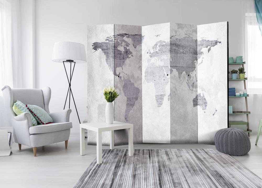 Room Divider - Concrete Map- A 5 Panel Folding Screen For Living rooms, bedrooms or home office, decorative folding screen made with wood and canvas