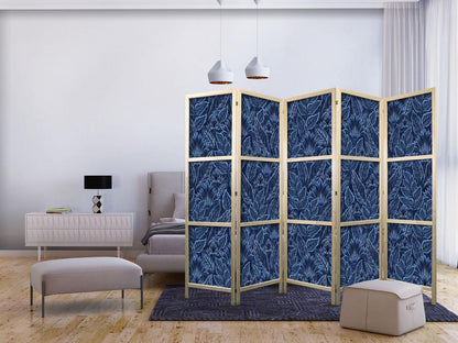 Japanese Room Divider - Dense Vegetation - Botanical Patterns in Illustrative Style Blue