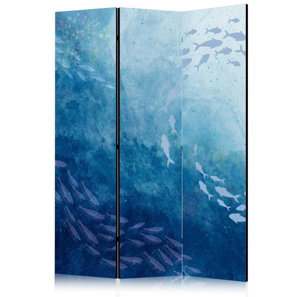 Room Divider - Schools of Fish - Luminous Clusters of Fish in Blue Hues Amidst the Sea Depths