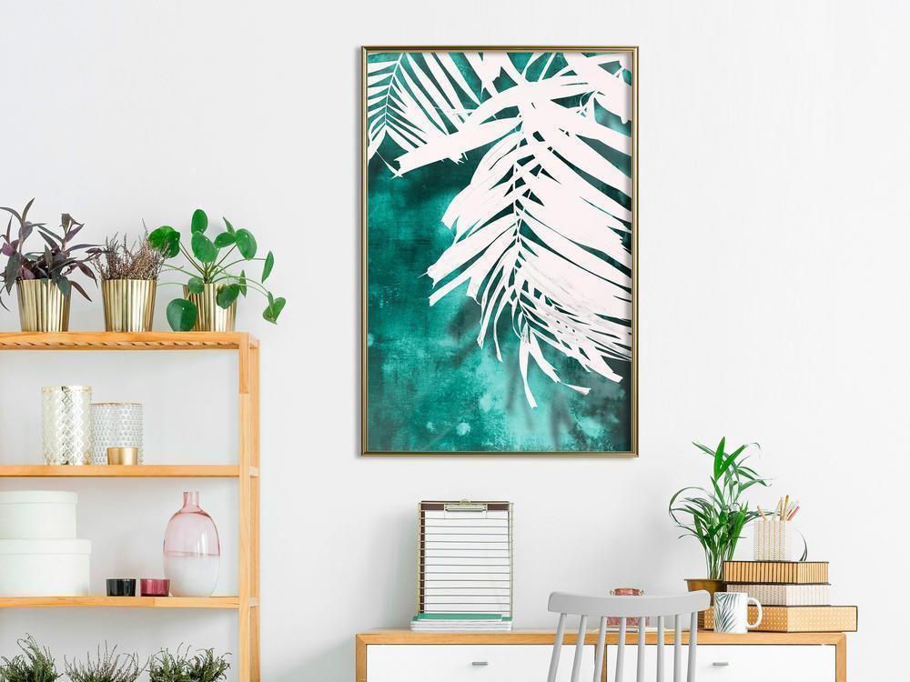 Botanical Wall Art - White Palm on Teal Background-artwork for wall with acrylic glass protection